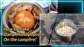 Easy way to make Damper and Popcorn on the campfire  호주캠핑  캠핑장에서 빵 만들기 [upl. by Leitman507]