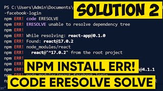 Npm ERR code ERESOLVE react  Npm install error in visual studio code SOLUTION 2 [upl. by Siari]