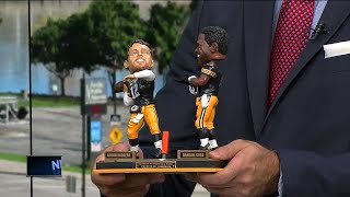 Limited edition Aaron Rodgers to Randall Cobb Hail Mary bobblehead unveiled [upl. by Ydok740]