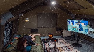 RAIN and STORM Camping in AIR TENT that is more cozy and relaxing than home ASMR [upl. by Urquhart78]