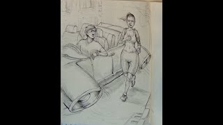 Speed Drawing Sketching Creepy man is looking at a woman in his Future hovering Car [upl. by Ahtilat]