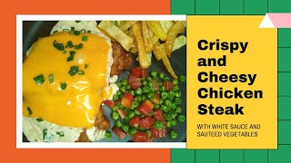 Crispy and Cheesy Chicken Steak topped with White Sauce  Chicken Steak  How to make Steak at home [upl. by Karr]