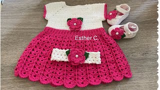 Vestido tejido a crochet para bebe 03 meses diadema y zapatitos [upl. by Jacobine794]