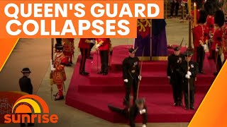 Queens guard COLLAPSES in front of her coffin  Sunrise Royal News [upl. by Hamo]