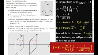 Exercice champ électrostatique créé par un disque et un plan infini capacité d’un condensateur plan [upl. by Eugenius]