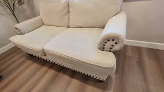 Upholstered 3 Seater Sofa with Rolled ArmrestModern Couch with Wood Turned Legs and Nailhead Trim [upl. by Jeu]