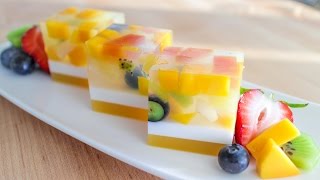 Agar Jelly Fruit Cake Recipe เค้กวุ้นผลไม้  Hot Thai Kitchen [upl. by Gurevich]