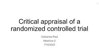 CRITICAL APPRAISAL OF A RANDOMIZED CONTROL TRIAL DR CATHARINE PAUL [upl. by Claude]