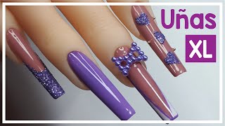 Uñas XL en color morado  Efecto azúcar  TUTORIAL de UÑAS para PRINCIPIANTES [upl. by Beulah]