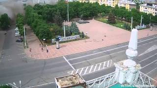 Luhansk Ukraine 252014 Surveillance camera shows bombing of the city [upl. by Rabiah816]