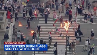 ProPalestinian protesters burn flags scuffle with police near Philadelphia City Hall [upl. by Virginie]