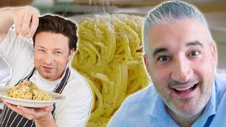 Italian Chef Reacts to Jamie Oliver Sweet Leek Carbonara [upl. by Domini]