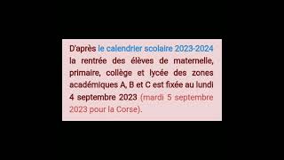 Rentrée scolaire en France selon les zones 20232024 [upl. by Anialam]