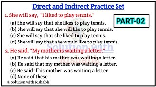 Direct Indirect speech Practice Set  Direct and Indirect Speech in English grammarNarration change [upl. by Keldon]