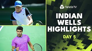 Alcaraz amp Sinner Headline Tsitsipas Tiafoe Rublev Feature  Indian Wells 2024 Day 5 Highlights [upl. by Couchman]