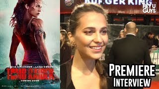 Alicia Vikander Lara Croft  Tomb Raider Premiere Interview [upl. by Ayotahs]