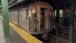 Wrong Railing Damaged R62a 1 Train Derailment train 21762180 being towed past Times Square 42nd St [upl. by Eira]