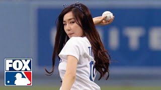 Tiffany Hwang Throws Worst First Pitch Ever [upl. by Anaujat]