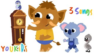 Hickory Dickory Dock  3 Songs  YouKids Nursery Rhymes amp Kids Songs [upl. by Simonsen]