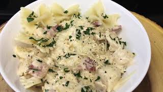 Creamy Chicken amp Bacon Alfredo Bowtie Pasta Recipe [upl. by Ailenroc]