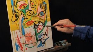 HOW TO PAINT WITH ACRYLICS FUNKY PICASSO STYLE ABSTRACT FACE STEP BY STEP [upl. by Nedi]