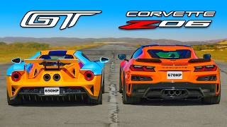 Ford GT v Corvette Z06 DRAG RACE [upl. by Adnoel301]