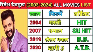 Ritesh Deshmukh all movie name list  Ritesh Deshmukh hit or flop movies list [upl. by Remo680]