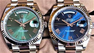 Rolex Day Date 40 White Gold Green and Blue Dial 228239 [upl. by Aerdnod527]