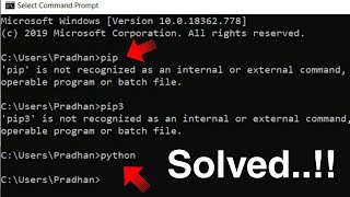 Solved pythonpippip3 is not recognized as an internal or external command  python command error [upl. by Beedon]