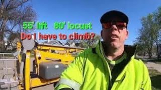 Arborist Using Haulotte 5533A Towable Lift Stihl Husqvarna Massive Locust Tree Removal [upl. by Alessandro85]