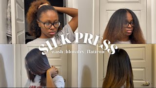 HOW TO Silk Press on Natural Hair at HOME  Curly to Straight Detailed  No Frizz [upl. by Ahter]