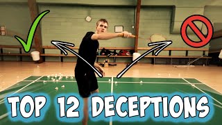 BADMINTON  TOP 12 DECEPTIVE TRICK SHOTS [upl. by Tabbitha]