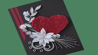 How to Make Beautiful Flower With Heart Design Paper Quilling Greeting Card  Siri ArtampCraft [upl. by Airretnahs]