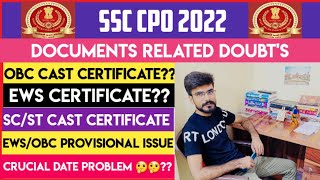 SSC CPO Medical 2022  Caste Certificate Related DOUBTS 🤔🤔 OBCEWSSCST and Graduation related [upl. by Blinny]