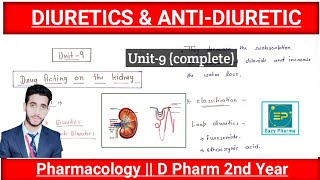 Diuretics And Antidiuretic drugs  U9 complete  Pharmacology  D Pharm2nd Year  Hindi [upl. by Darrin]