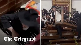 Riot breaks out in New York City synagogue over secret tunnel [upl. by Haronid]