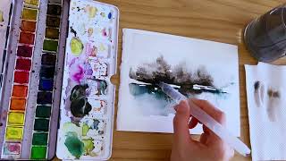 Moody Landscape  FreeStyle Watercolour Painting [upl. by Fugazy]