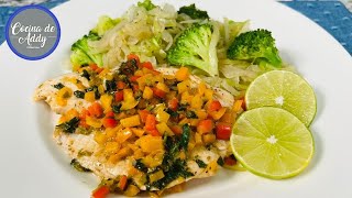 PESCADO A LA NARANJA CON VERDURAS Menú Diario sirve para Diabetes Dieta Bajar Peso y Colesterol [upl. by Narra]