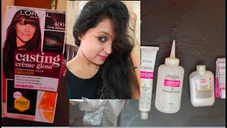 How to colour your hair at home  Loreal Casting creme gloss review  Grey Coverage global color [upl. by Olegnad]