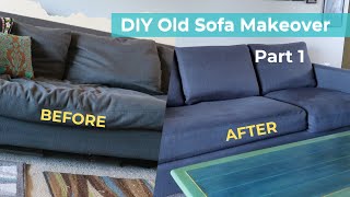 DIY Old Couch Makeover  start with adding to your cushions [upl. by Aretahs]