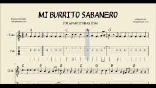 Mi Burrito Sabanero Tablatura y Partitura del Punteo de Guitarra con Acordes [upl. by Ace722]