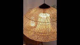 Farmhouse Wabisabi Kitchen Rattan Pendant Lights Set Restaurant Woven Wooden Lamp lampshades [upl. by Ariahs]