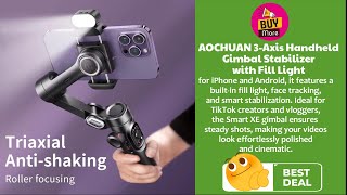 AOCHUAN 3 Axis Handheld Gimbal Stabilizer with Fill Light [upl. by Gomar930]