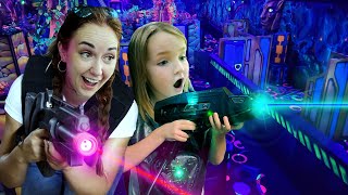 MOM and NiKO crazy ARCADE DATE Laser Tag Riding a Race Kart giggle icecream new family cartoon [upl. by Atsirc]