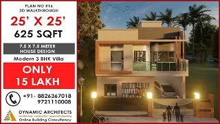 25 X 25 DUPLEX HOUSE DESIGN WITH 3 BEDROOM SET I 625 Sqft HOUSE PLAN I 25 X 25 Urban Villa [upl. by Aschim]