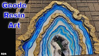 Geode Resin Art Tutorial in Blue White Gold DIY Foam Edge amp Real Crystals [upl. by Nolte184]