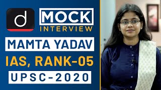 Mamta Yadav Rank 05 IAS  UPSC 2020  Mock Interview I Drishti IAS English [upl. by Melleta488]