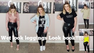 LOOKBOOK WETLOOK LEGGINGS  FAUX LEATHER TROUSERS  HOW I STYLE THEM  GLAM OUTFIT IDEAS  TRY ON [upl. by Droffats631]