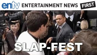 Will Smith SlapFest Male Reporter Tries To Kiss Will Smith at MIB 3 Red Carpet Gets Slapped [upl. by Darnall]