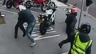 CCTV shows failed Ducati motorcycle robbery in Croydon [upl. by Belita]